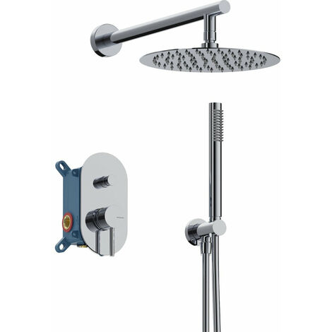 Sanycces – Kit de douche à encastrer LOOP – Mitigeur thermostatique – Finition chrome – Tête de douche 25 cm – Débit 10 L/min – Installation encastrée