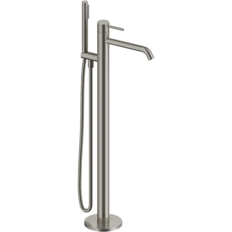 SANYCCES LOOP Einhand-Stand-Badewannenbatterie mit Handbrause und Brauseschlauch, Nickel gebürstet