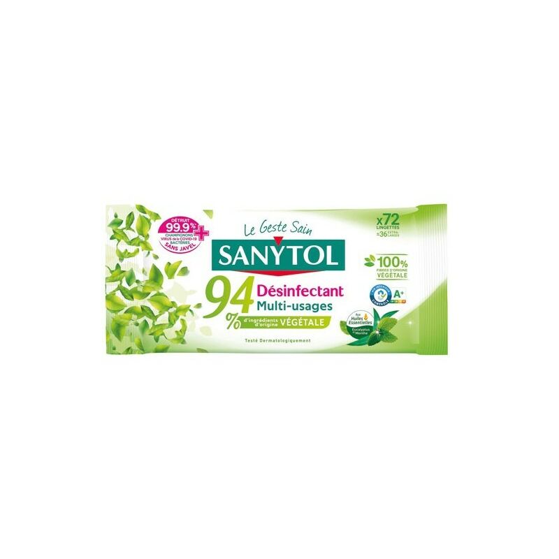 Sanytol - Lingettes désinfectantes eucalyptus-menthe (lot de 72)