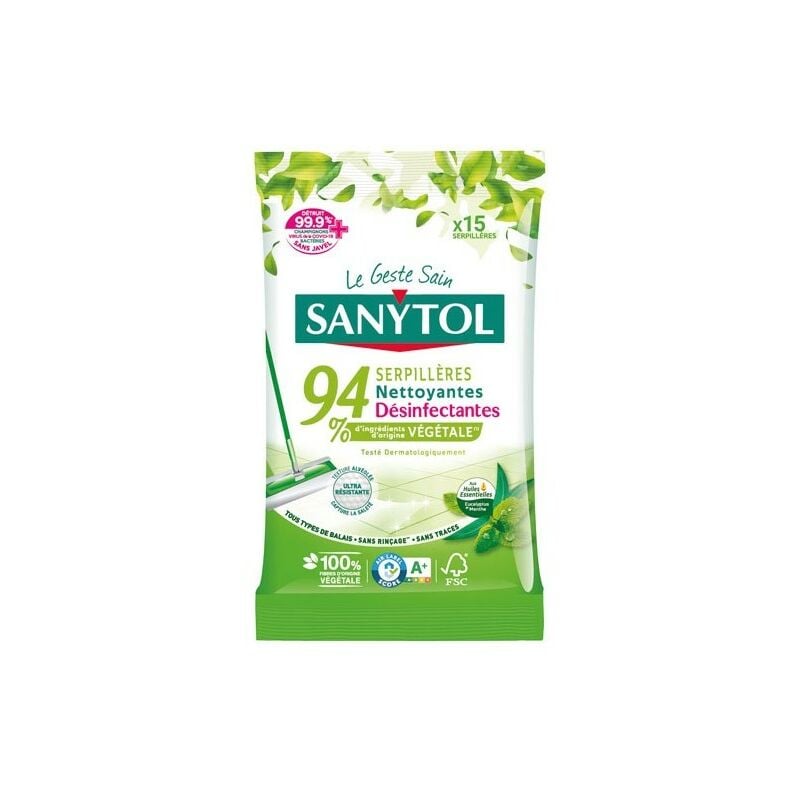 Sanytol - Serpilleres nettoyantes désinfectantes eucalyptus-menthe (lot de 15)