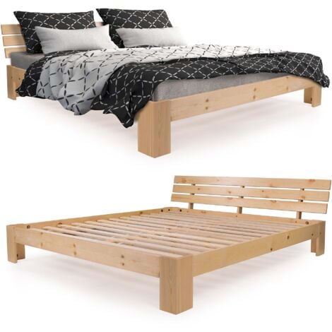 HOMELUX SANZARO Holzbett - Massivholz Bett Kiefer Doppelbett Balkenbett Bettgestell Bettrahmen Lattenrost, Natur Beige 140 x 200 cm