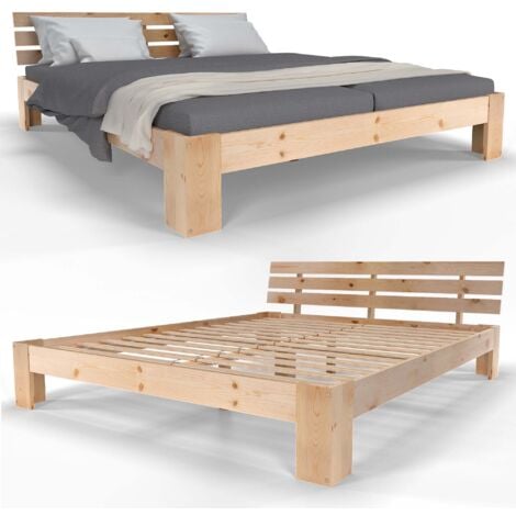 HOMELUX SANZARO Holzbett - Massivholz Bett Kiefer Doppelbett Balkenbett Bettgestell Bettrahmen Lattenrost, Natur Beige 160 x 200 cm