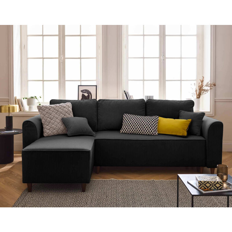 Saphir - canapé d'angle réversible 4 places - convertible avec coffre - en velours côtelé