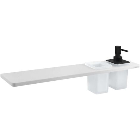 Sapho Abeline - Mensola con dispenser e bicchieri, 50 cm, bianco opaco/nero AE502-0101-03