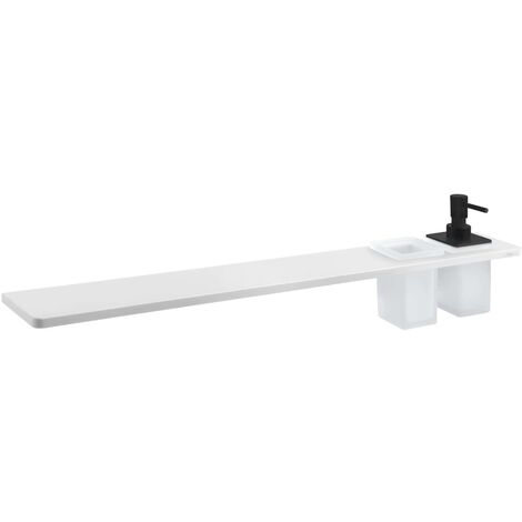 Sapho Abeline - Mensola con dispenser e bicchieri, lunghezza 80 cm, bianco opaco/nero AE802-0101-03