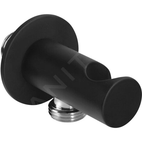 Sapho Accessoires - Coude de raccordement avec support, ronde, noir mat SG203NE