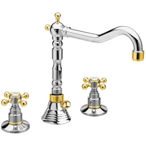Sapho Antea - Mitigeur de lavabo avec vidage, installation à 3 trous, chrome/doré 3222