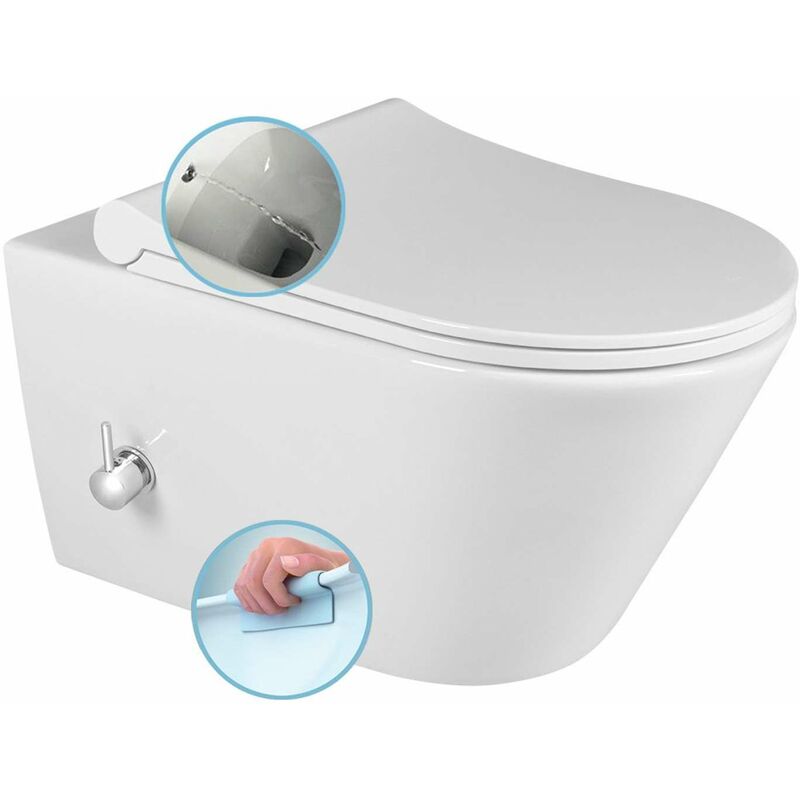 Sapho - Avva - wc suspendu avec douchette de bidet, Rimless, blanc 100315
