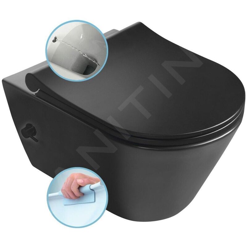 Sapho - Avva - wc suspendu avec douchette de bidet, Rimless, noir mat 100315-110