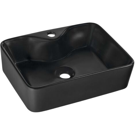 Sapho Balena - Lavabo para encimera, 48x37 cm, agujero para grifo, sin rebosadero, negro mate BH7013B