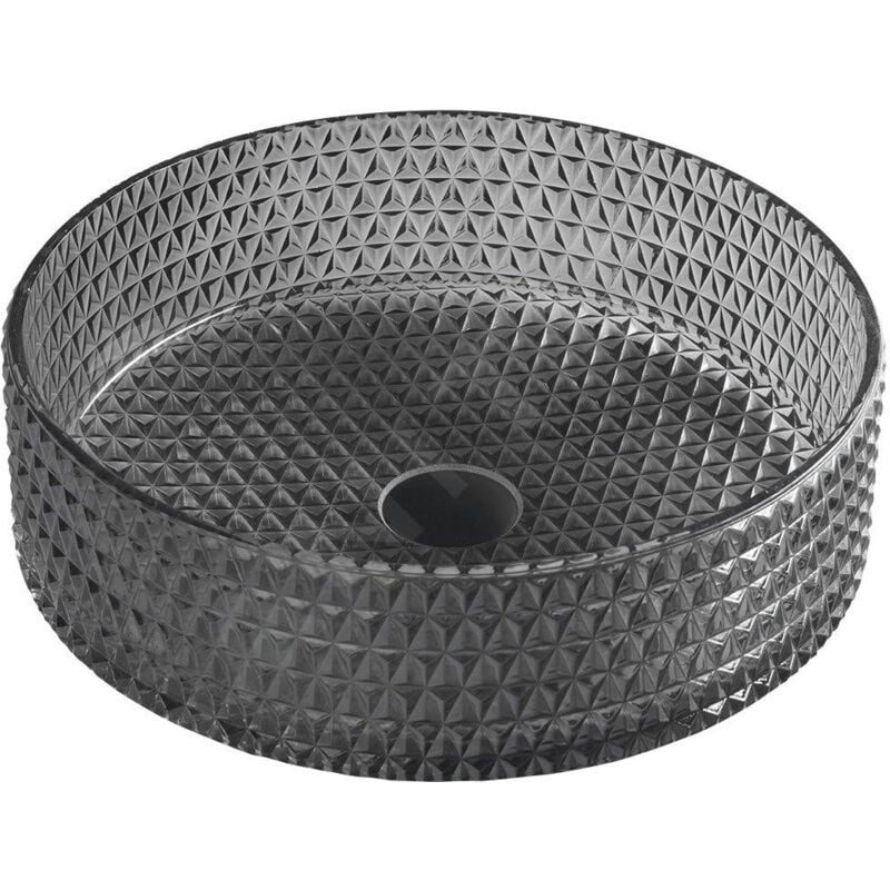 Beauty - Lavabo à poser, diamètre 395 mm, sans trop-plein, verre noir TY214 - Sapho