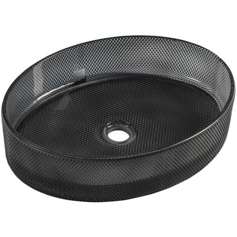 Sapho Beauty - Lavabo sobre encimera, 49x38 cm, sin rebosadero, negro/cristal TY326
