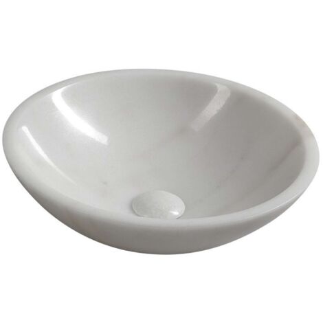 Sapho Blok - Lavabo sobre encimera, diámetro 40 cm, sin orificio para grifo, mármol blanco 2401-34