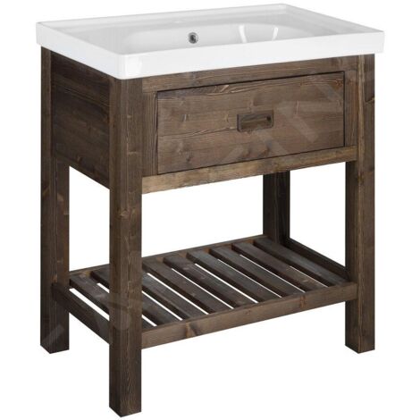 Sapho Brand - Meuble lavabo 89x80x45 cm, 1 tiroir, épicéa teinté BA088S