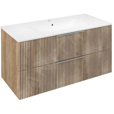 Sapho Cirasa - Meuble-lavabo 100x52x46 cm, 2 tiroirs, chêne Alabama strip CR100-2322