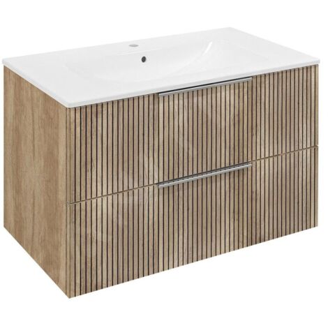 Sapho Cirasa - Meuble-lavabo 80x52x46 cm, 2 tiroirs, chêne Alabama strip CR801-2322