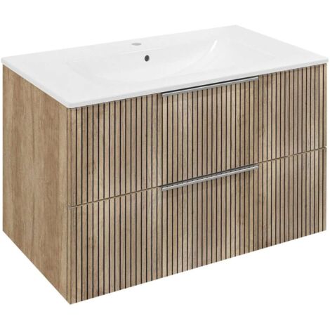 Sapho Cirasa - Mobiletto da lavabo 80x52x46 cm, 2 cassetti, rovere Alabama strip CR801-2322