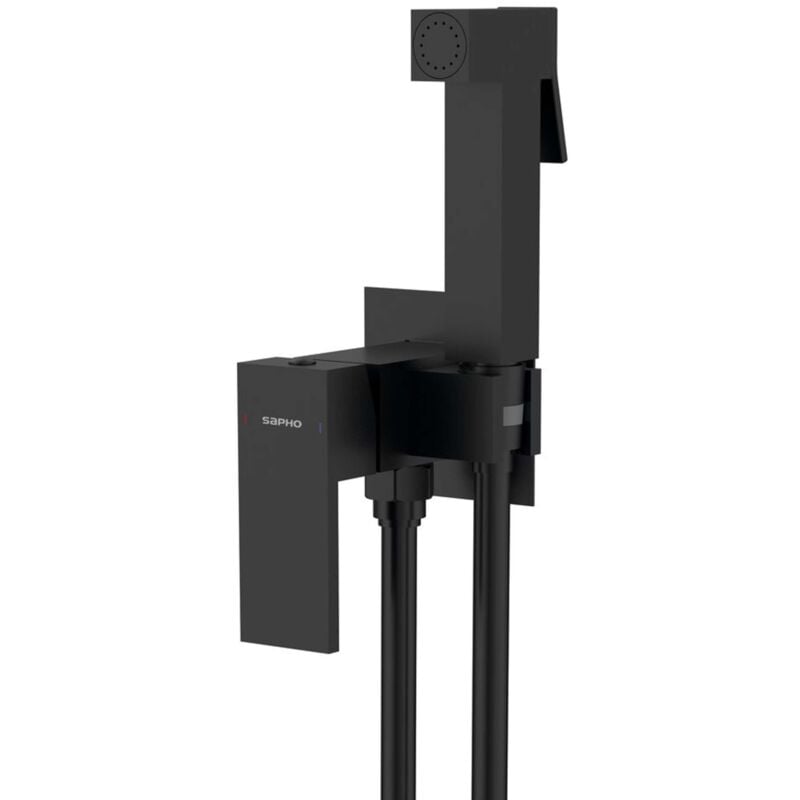 Sapho - Cubemix - Mitigeur de bidet encastré, avec douchette et corps d'encastrement, noir mat CM040B