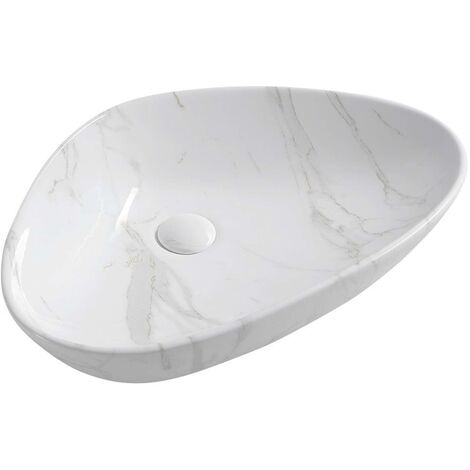 Sapho Dalma - Lavabo da appoggio, 59x39 cm, senza foro per miscelatore, senza troppopieno, carrara MM217