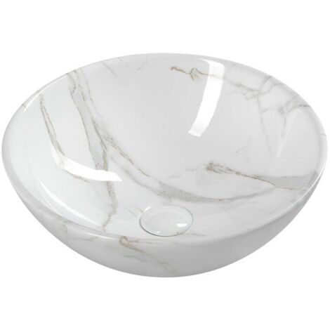 Sapho Dalma - Lavabo da appoggio, diametro 42 cm, senza foro per miscelatore, senza troppopieno, carrara MM117