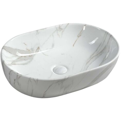 Sapho Dalma - Lavabo sobre encimera, 59x42 cm, sin orificio para grifo, carrara MM417
