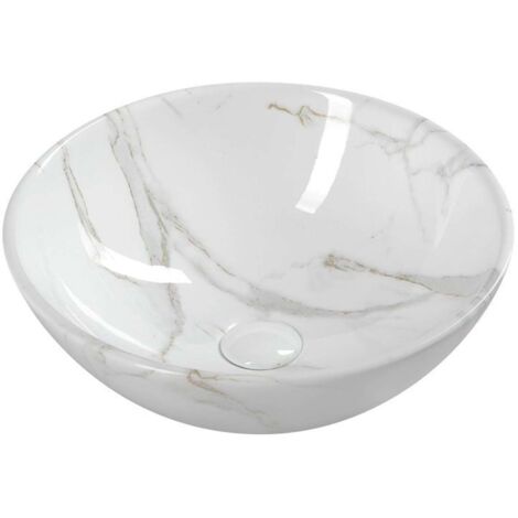Sapho Dalma - Lavabo sobre encimera, diámetro 42 cm, sin orificio para grifo, sin rebosadero, carrara MM117