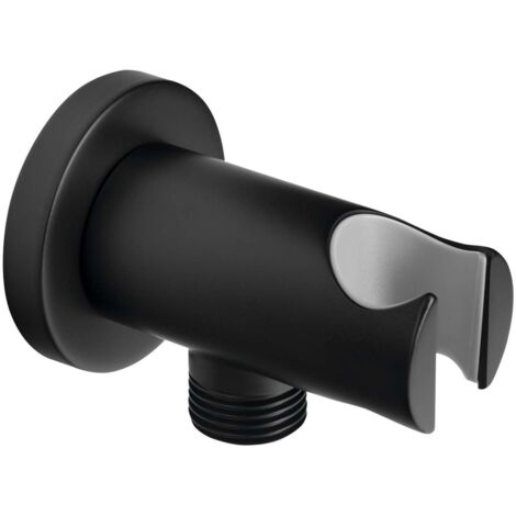 Sapho Duchas - Codo de pared con soporte, negro mate 1205-09B