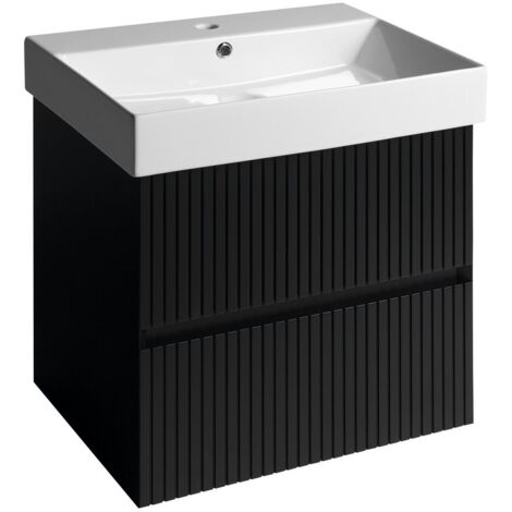 Sapho Filena - Meuble pour lavabo 57x52x43 cm, 2 tiroirs, noir mat strip FID1260BS