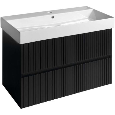 Sapho Filena - Meuble pour lavabo 82x52x43 cm, 2 tiroirs, noir mat strip FID1285BS