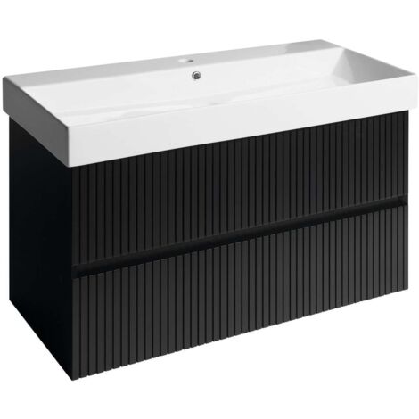 Sapho Filena - Meuble pour lavabo 95x52x43 cm, 2 tiroirs, noir mat strip FID1210BS
