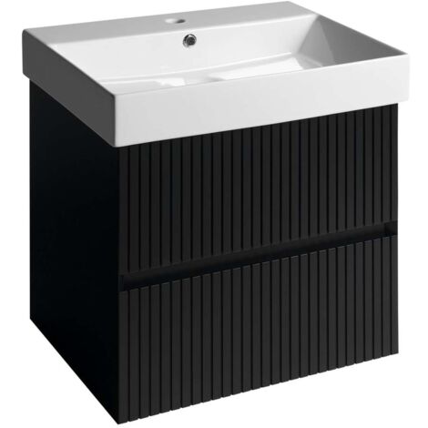 Sapho Filena - Mobiletto da lavabo 57x52x43 cm, 2 cassetti, striscia nera opaca FID1260BS
