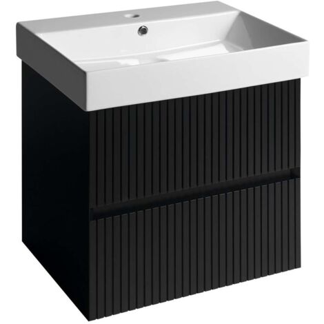 Sapho Filena - Mueble de lavabo 57x52x43 cm, 2 cajones, tiras negro mate FID1260BS