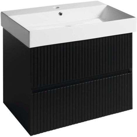 Sapho Filena - Mueble de lavabo 67x52x43 cm, 2 cajones, tiras negro mate FID1270BS