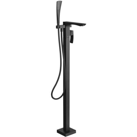 Sapho Ginko - Miscelatore a pavimento per vasca da bagno, con accessori e corpo incasso, nero opaco 1101-21B