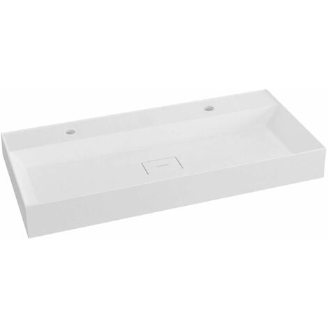 Sapho Godiva - Double-lavabo 96x44 cm, sans trop-plein,2 trous pour robinet, blanc GU096-2