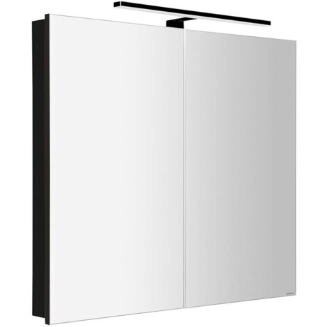 Sapho Greta - Mobiletto a specchio con illuminazione LED 81x70x14 cm, 2 ante, nero opaco GR085-0035