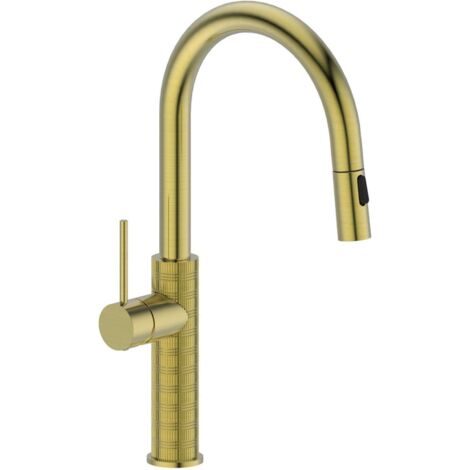 Sapho Grifería - Grifo de fregadero con ducha extraíble, oro mate FR576GB