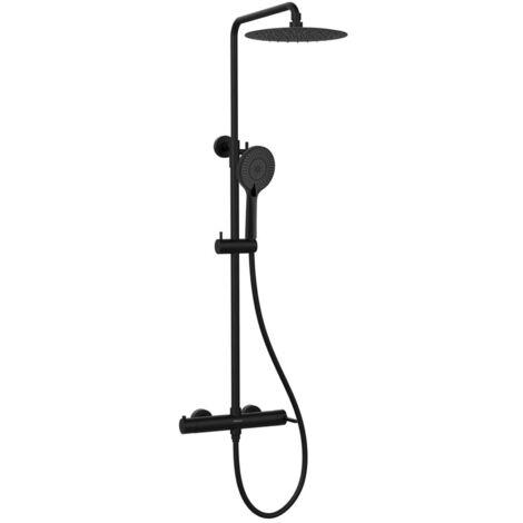 Sapho Iconic - Duschset mit Armatur, Durchmesser 25 cm, 3 Strahlarten, schwarz matt AF139B