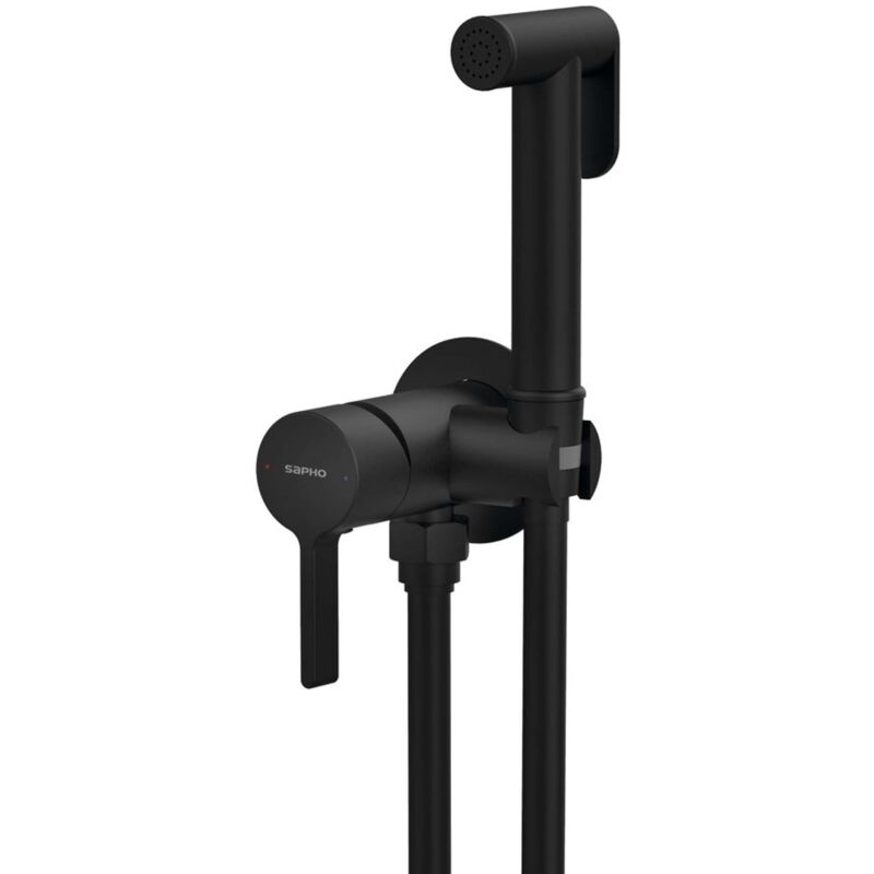 Sapho - Iconic - Mitigeur de bidet encastré, avec douchette, avec corps d'encastrement, noir mat AF040B