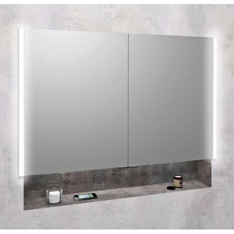 Sapho Integra - Armario con espejo e iluminación LED, 106x70x17 cm, empotrado, aluminio titanio IN105