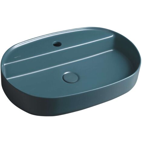 Sapho Isvea - Lavabo da appoggio, 60x40 cm, con foro per miscelatore, verde petrolio 10NF65060-2P