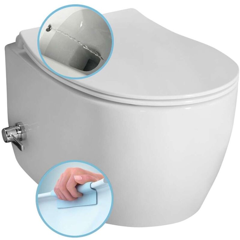 Sapho - Isvea - wc suspendu sentimenti avec vanne et douche de bidet, Rimless, blanc 10ARS1010