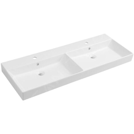 Sapho Kare - Double-lavabo 1200x455 mm, avec trop-plein, 2 trous pour robinet, blanc 17120
