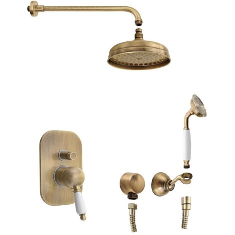 Sapho Kirké - Set doccia con miscelatore da incasso, con corpo, diametro 20 cm, bronzo/bianco KI42BB-01