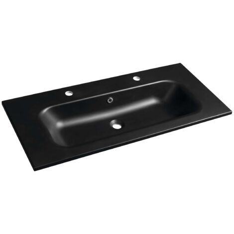 Sapho Lavabi - Lavabo, 46x101 cm, con troppopieno, 2 fori per rubinetteria, nero SD101B-2