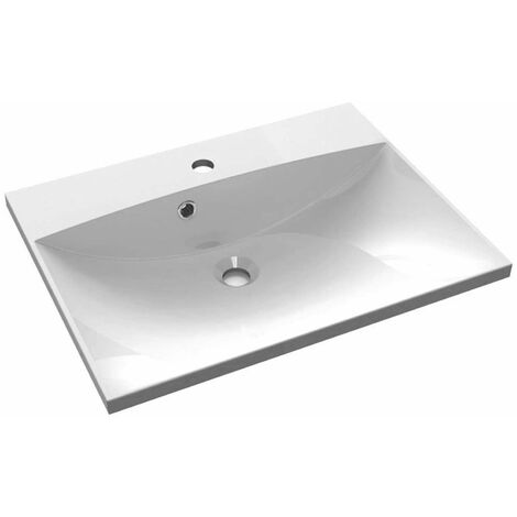 Sapho – Lavabo 60x46 cm anguleux en marbre de synthèse blanc avec trou pour mitigeur et trop-plein – MA060
