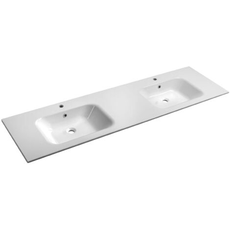 Sapho - Lavabo doppio 181x52 cm, con troppopieno, 2 fori per miscelatore, bianco AC181