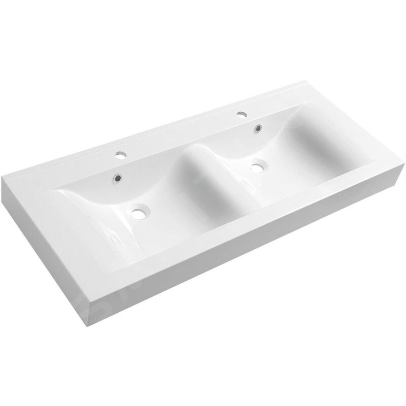 Sapho Lavabos - Double-lavabo 1200x500 mm, avec 2 trop-pleins, avec trous pour robinets, blanc 68121