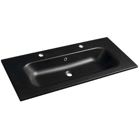 Sapho Lavabos - Lavabo 46x101 cm, con rebosadero, 2 orificios para grifo, negro SD101B-2