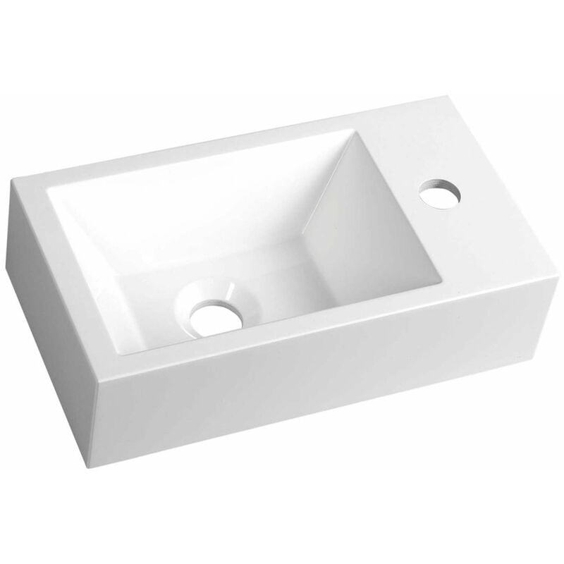 Sapho - Lavabo Amarok 40x22 cm, 1 robinet à droite, marbre coulé, blanc AR500